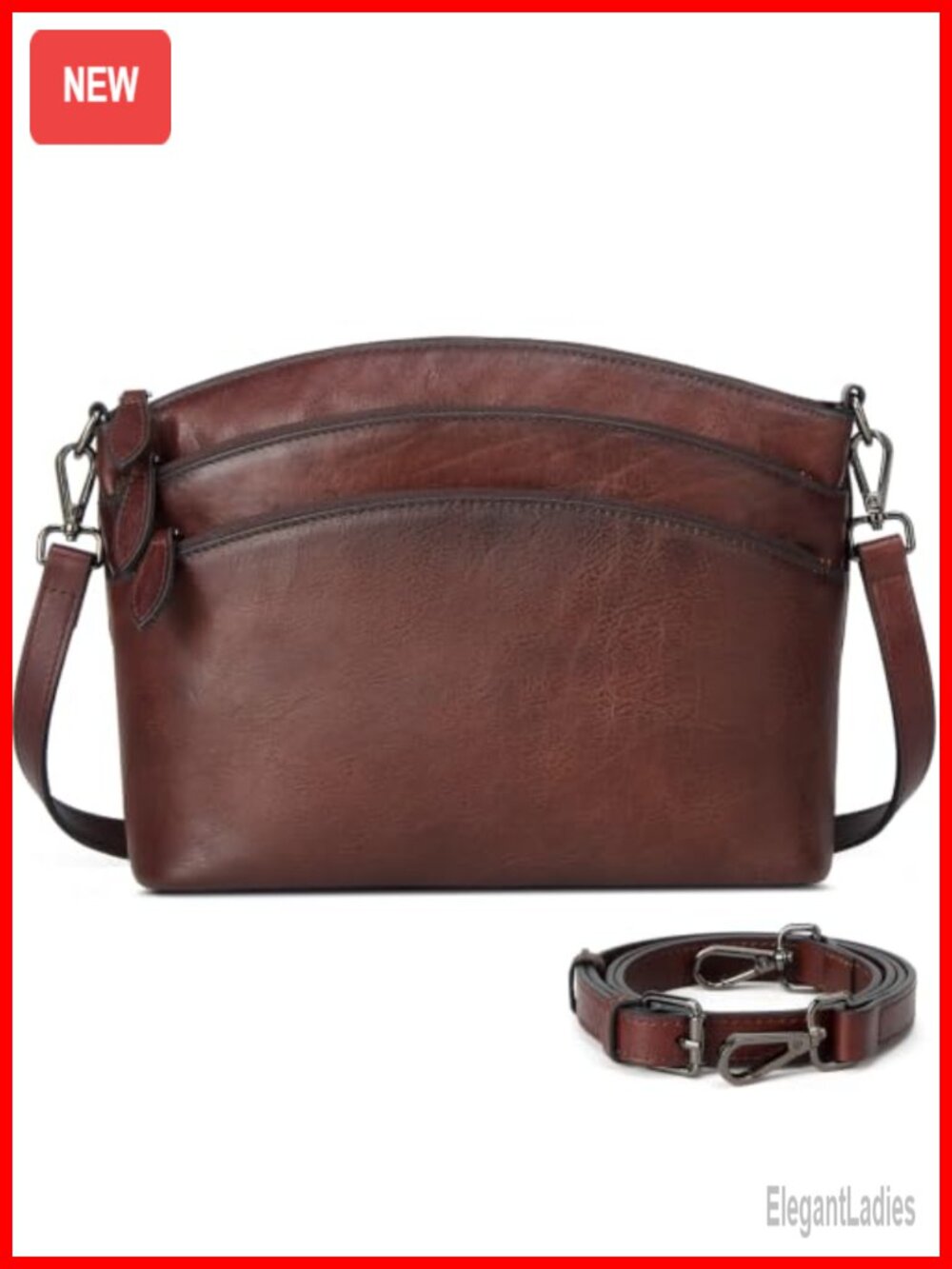 Full Grain Leather Crossbody Bag Vintage Satchel Adjustable Strap Women